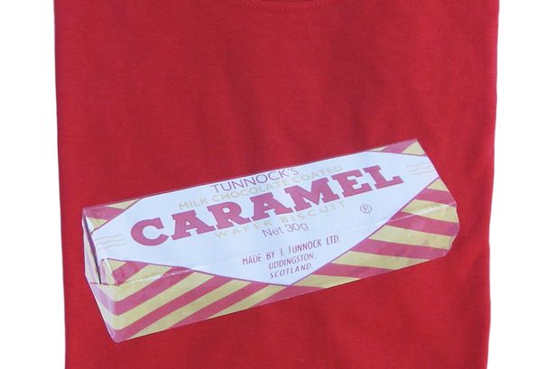 The Tunnock's T(ea) Shirt with the caramel wafer logo. Picture: Tunnock's