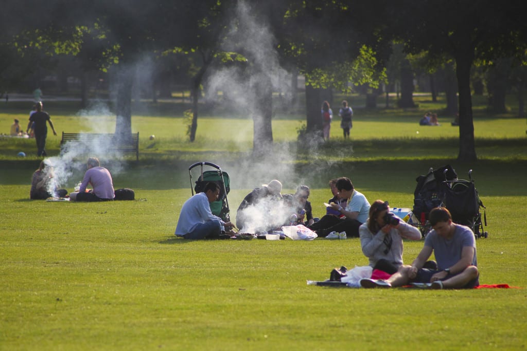 A group of friends enjoying a barbecue in The Meadows. Picture: TSPL