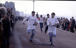Chefs taking part in a pancake race on Portobello promenade in February 1983. Picture: TSPL