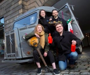 North Hop participants (clockwise from top: Kirsty Dunsmore, Adam Blair, James Porteous & Flora Manson) warm-up ahead of the first tour date which takes place at Edinburgh’s Assembly Rooms on 5th March
