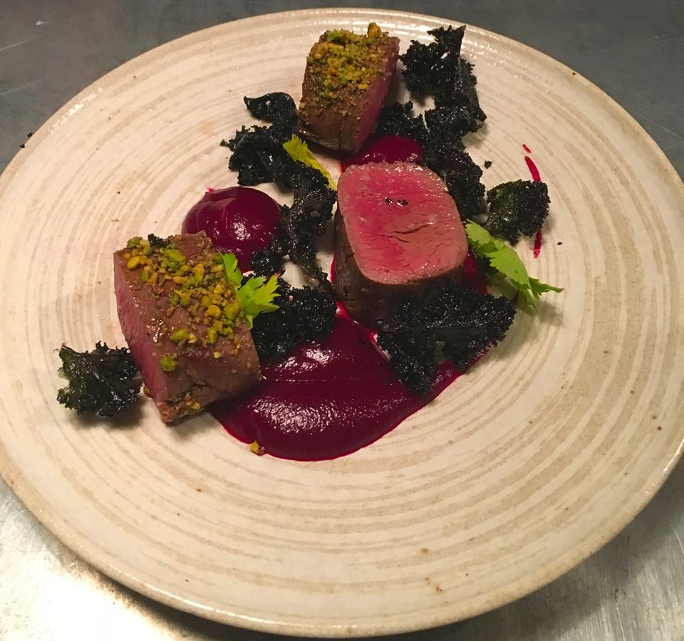 roasted venison with beetroot puree, roasted kale and dukka. Picture: Irvin Bar Grill