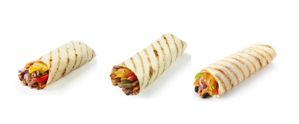 From L-R - Chipotle pulled beef, fiery pulled chicken and the Onion bhaji. Picture: Greggs