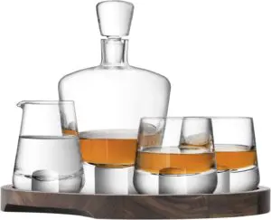 LSA Whisky Cut Connoisseur Set & Walnut/Cork Serving Tray