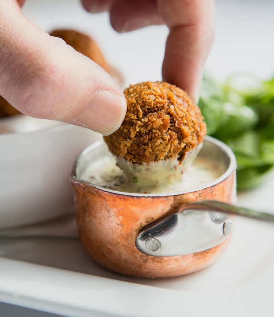 MasterChef : The Professionals winner and Head Chef at The Golf Inn, Derek Johnstone. World Whisky Day in the Kitchen - Haggis Bon Bons with Arran Mustard and Glenkinchie Whisky Mayonnaise