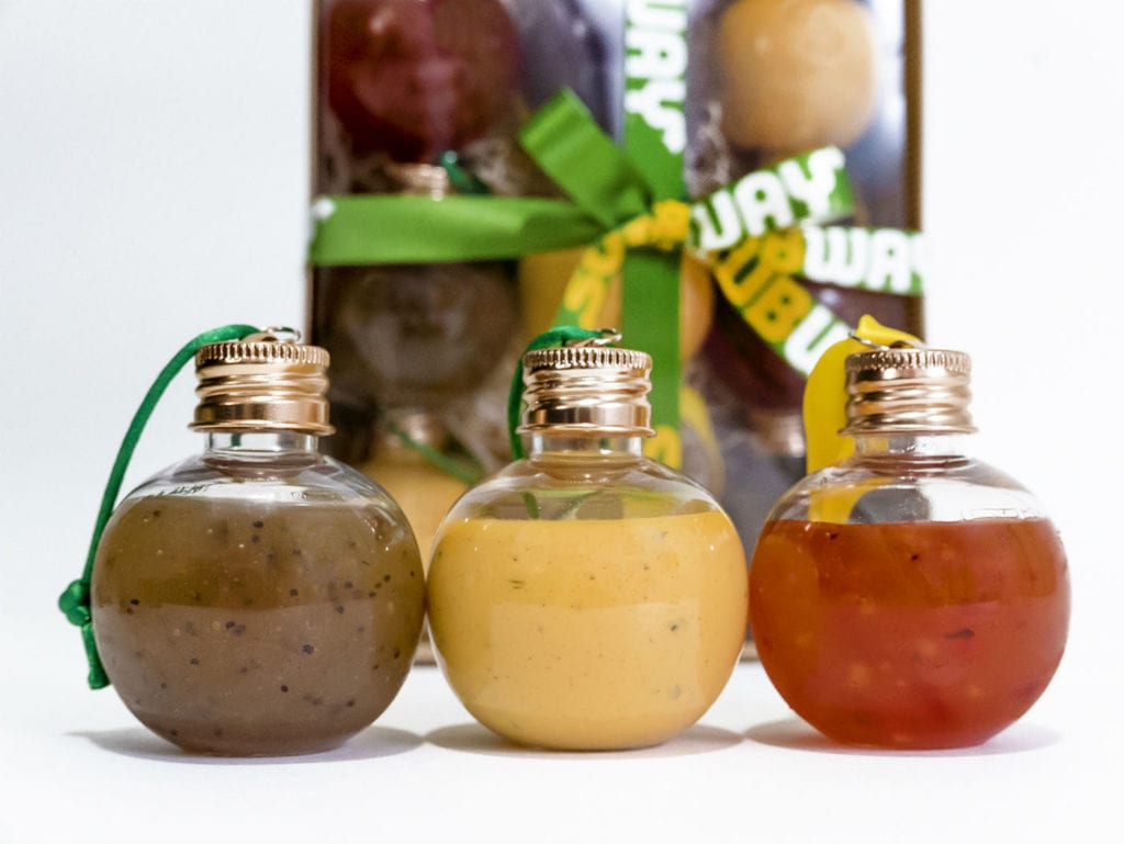 Subway sauce filled Christmas baubles